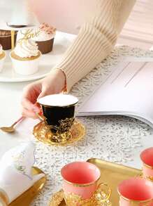 4pcs/12pcs Electroplated Porcelain Aroma Coffee Cup & Saucer Sets, European Style Gold Rimmed, 2 Cups 2 Saucers/6 Cups 6 Saucers Coffee Cup Gift Set (4pcs/12pcs Include Saucers) Back To School
