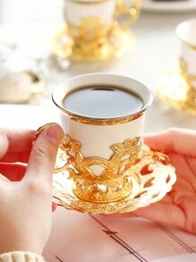 4pcs/12pcs Electroplated Porcelain Aroma Coffee Cup & Saucer Sets, European Style Gold Rimmed, 2 Cups 2 Saucers/6 Cups 6 Saucers Coffee Cup Gift Set (4pcs/12pcs Include Saucers) Back To School
