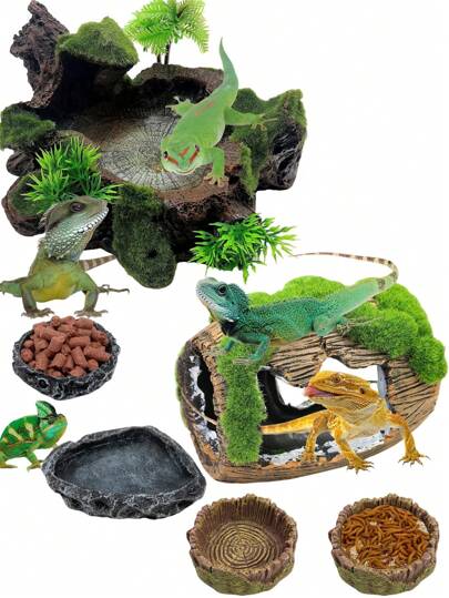 Alimentadores de cavernas escondidas Gecko, esconderijos de répteis, acessórios decorativos para caranguejos eremitas, dragões barbudos, lagartos, tartarugas, cobras, esconderijos de répteis, cavernas, terrário de habitat de répteis