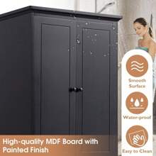 Storage Cabinet With 2 Doors And 4 Drawers For Bathroom, Office, Adjustable Shelf, MDF Board With Painted Finish, Black Mo-Autos