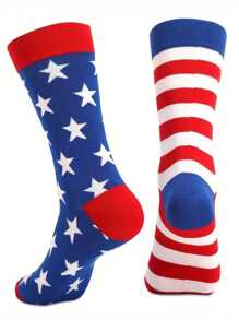 1 双男士趣味袜子，独特的七月四日礼物 - 针织动物纹趣味袜子，女士袜子，疯狂快乐袜子，秋季 - 彩色 - 查看 2