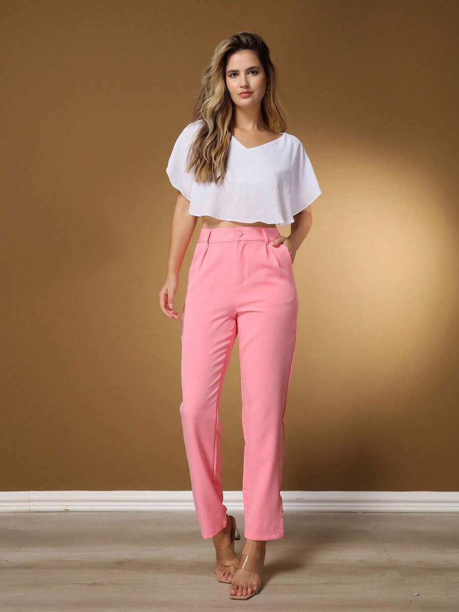 Women's Pants/Tailored Pants/Basic Pants/Elegant Pants/Skinny Pants/Blogger Pants/Fashion Pants - 粉色 - 查看 1
