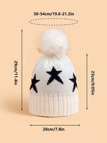 1pc Kids Cute Soft Knit Star Pattern Pom Pom Beanie Hat For Children, Warm Autumn Winter Accessory - Multicolor - View 3