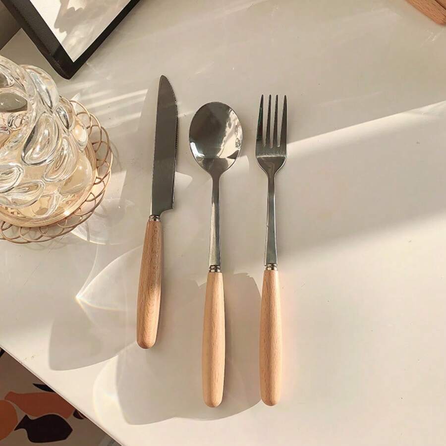 3pcs Stainless Steel Dessert Knife, Fork & Spoon Vintage Western Cutlery Set, Includes Steak Knife Fork Spoon And Pasta/Dessert Spoon Christmas Gift