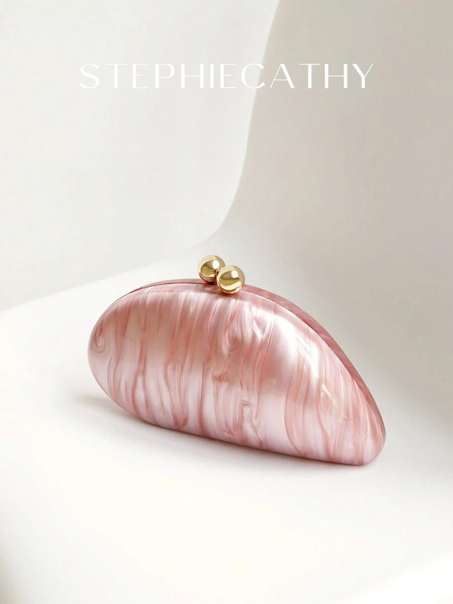 STEPHIECATHY 时尚迷人优雅女士亚克力磁铁闭合新颖造型手拿包适合手机长链斜挎包晚宴包完美适合约会舞会宴会礼物 - 粉色 - 查看 1