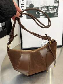 High-End Ox Horn Chic Small Bag Suede Crossbody Bag New Fashionable Versatile Shoulder/Underarm Dumpling Bag, Suede Purse , New Year - Brown - View 12