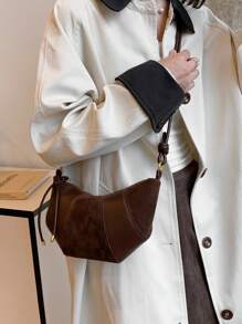 High-End Ox Horn Chic Small Bag Suede Crossbody Bag New Fashionable Versatile Shoulder/Underarm Dumpling Bag, Suede Purse , New Year - Brown - View 5