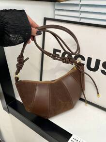 High-End Ox Horn Chic Small Bag Suede Crossbody Bag New Fashionable Versatile Shoulder/Underarm Dumpling Bag, Suede Purse , New Year - Brown - View 10