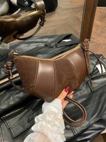 High-End Ox Horn Chic Small Bag Suede Crossbody Bag New Fashionable Versatile Shoulder/Underarm Dumpling Bag, Suede Purse , New Year - Brown - View 9