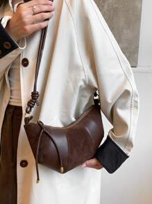 High-End Ox Horn Chic Small Bag Suede Crossbody Bag New Fashionable Versatile Shoulder/Underarm Dumpling Bag, Suede Purse , New Year - Brown - View 8