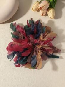 1 件手工复古法式夸张羽毛胸针发夹，独特羽毛花胸针，时尚优雅的女士多功能头饰，适合日常佩戴和晚会情人节 - 彩色 - 查看 2