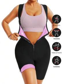 1pc Women Fitness Yoga Sweat-Inducing Jumpsuit Jumpsuit, Workout Sauna Vest Tracksuit For Exercise, Spring/Summer - Pink - View 1