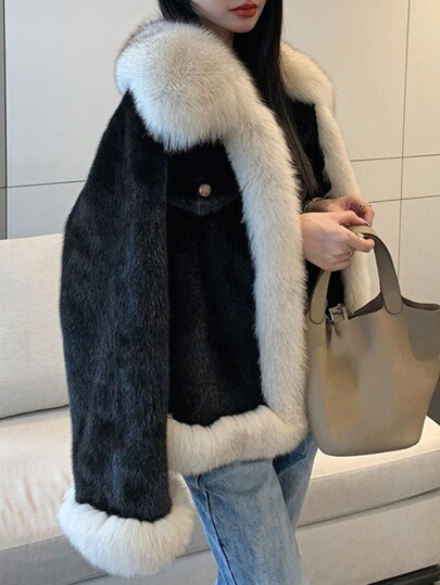 1 pezzo Giacca da donna con colletto morbido e peloso a tinta unita