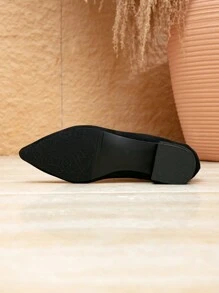 Women's Black Fashion Pointed Toe Zipper Front Versatile Ankle Boots - Black - View 6