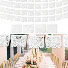 18pcs White Shredded Paper Banner - White Mexican Banners For Parties And Weddings - Mexican Themed Party Decorations - Mexican For Decorations,Christmas - White - View 1