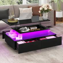 Lift Top Coffee Table With LED Lights & 4 Drawers For Living Room Cocktail Table Modern Coffee Tables With Storage - 黑色 - 查看 1