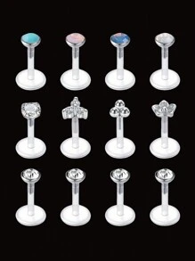 12 piezas de anillos de labio Bioflex claros, pendientes de plástico para piercing de Medusa/Monroe, pendientes de plano posterior de tono de piel, retentores de encaje a presión, joyería de 16G de 6mm para Pierce Ashley, Helix para uso en el trabajo - transparente - Ver 12