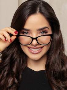 WOMEN'S CAT EYE GLASSES FRAME UV400 LENS NEGLECT - màu đen - Xem 2