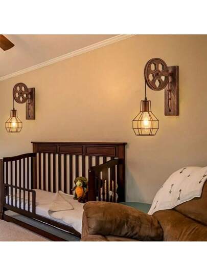 1pc Vintage Industrial Rustic Pipe Wand Lamp, Retro Pulley Sconce Dining Room, Bar, Club view 7