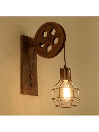 1pc Vintage Industrial Rustic Pipe Wand Lamp, Retro Pulley Sconce Dining Room, Bar, Club view 8