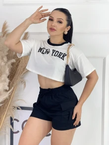Women's Cargo Set New York Sweatshirt Fashion Summer Stylish - 黑色 - 查看 4