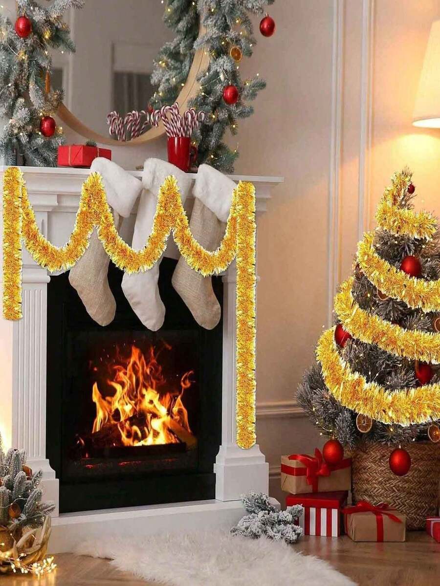 1ชิ้น/2ชิ้น ชุดโคมไฟประดับปีใหม่ ม่านเชือกประดับประกายโลหะ ตกแต่งเชือก