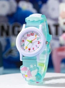 1pc Cute Unicorn Pattern Quartz Watch, Macaron Color Sports Watch For Teens, Boys & Girls, Suitable For Birthday, Halloween, Gifts - Baby Blue - View 1