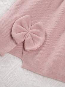 Completo 2 pezzi per ragazza, maglione a maniche lunghe con fiocco e tinta unita, morbido, e gonna, per autunno inverno - Rosa antico - Visualizzare 5
