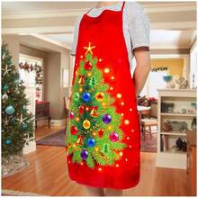 Christmas Apron With Cartoon Print, Adjustable Strap Home Kitchen Cooking Party Supplies - Multicolor - View 2