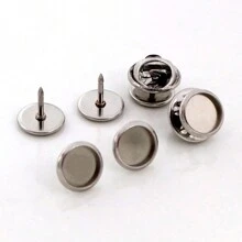 10 件装 6-25 毫米不锈钢材质胸针款式凸圆形空白底座镶嵌袖扣领带夹 DIY 配件 - 鋼色 - 查看 6