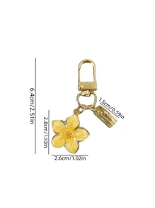 HAILIAN 1pc Metal Cherry Blossom Shaped Keychain Lightweight Fluttering Sakura Design With Rectangle Tag Suitable For Bag Charm Car Keys Couples Gift Holiday Keychain Accessories Key Chains For Women Small Gifts Gifts For Her - Yellow - View 3