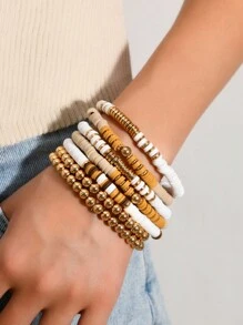 [7PCS] Popular Bohemian Style Colorful Beaded Bracelet Set, Perfect Gift For Summer Beach Girls - Coffee - View 1