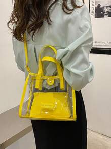 Fashion Transparent Waterproof Tote Bags For Women Letter Quilted Shoulder Crossbody Bags Daily Use Purse Beach Vacation Bags - Màu vàng - Xem 5