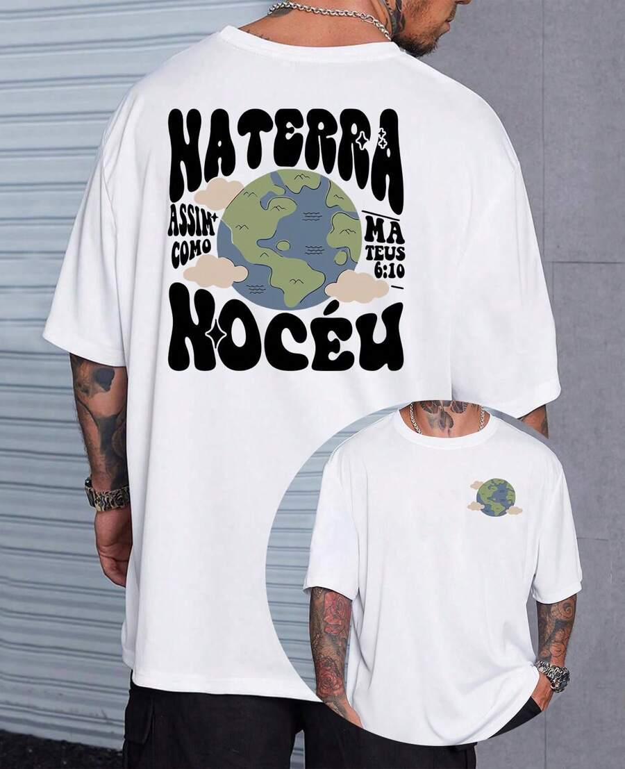 Camiseta Básica Religiosa Evangélica Assim Na Terra Como No Céu - Branco - Visão 1
