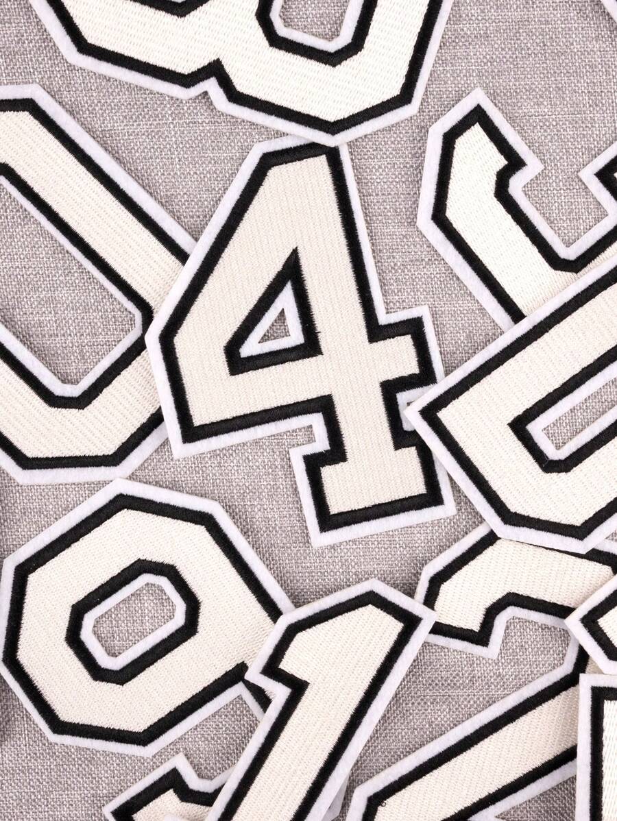 1個大號白色刺繡數字0-9衣裝貼片,可diy的棒球外套和大衣的數字徽章,可熨燙 - 杏色 - 查看 1