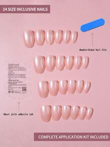 24片短款椭圆形金属镀铬亮面尖头美甲贴片，提升您的时尚风格。这款短款美甲贴片完美适配亚克力美甲套装，包含1片果冻胶和1把指甲锉，佩戴方便，适合女性和女孩日常佩戴、参加舞会等场合。 - 彩色 - 查看 2