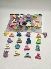 100 件随机混合彩色迷你高马尾爪夹、刘海夹、发夹发夹配件 - 彩色 - 查看 3