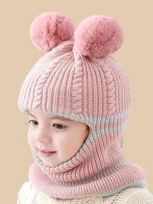 Unisex Kids Thermal Lined Knitted Beanie Hat, Autumn-Winter - Pink - View 1