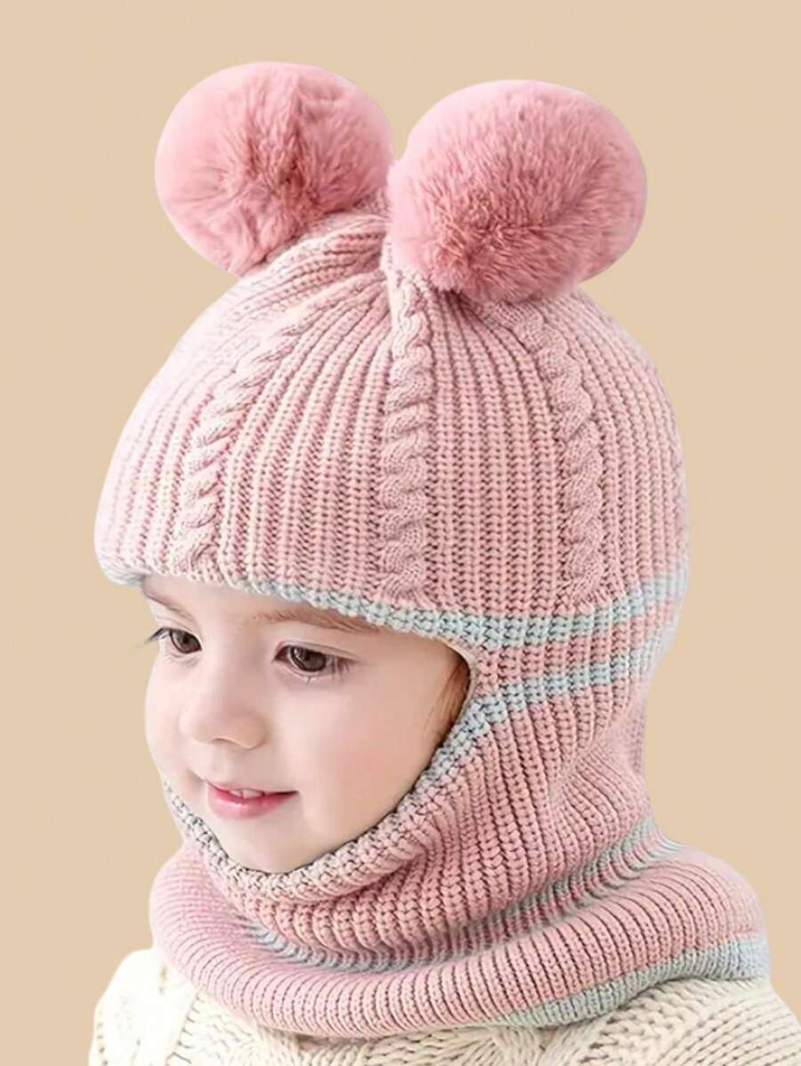 Unisex Kids Thermal Lined Knitted Beanie Hat, Autumn-Winter - Pink - View 1