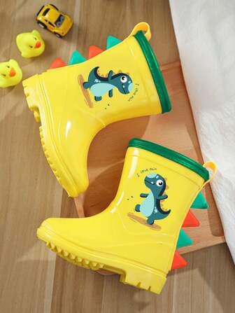 GentleChild Original Design Kids Cartoon Dinosaur Rain Boots, New Outdoor Waterproof One-Piece Cute 3D Shape Anti-Slip Water Shoes, Preschool & Elementary Students School Rainy Season Lightweight Soft Comfortable Rain Boots For All Seasons