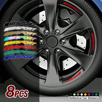 8pcs/Set Sport Reflective Car Wheel Rim Vinyl Stickers Hash Mark Stripe Racing Wheel Hub Decals