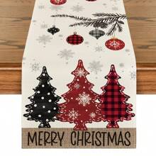 Merry Christmas Table Runner, Christmas Tree Kitchen Dining Table Decor, Flowers Table Placemat Winter Holiday Farmhouse Home Decoration Indoor Outdoor Party Supply Holiday Hanppy New Year Gift - Multicolor - View 18