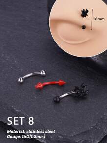 3Pcs/Set Punk Goth 16g Eyebrow Ring Cross Spider Ghost Curved Barbell Cartilage Tragus Eyebrow Piercing Jewelry Mushroom Eye Labret Lip Jewelry Heart Devil Daith Tragus Rook Helix Earring Navel Small Belly Button Ring Eyebrow Lip Studs For Women Men Daily Party Wear
