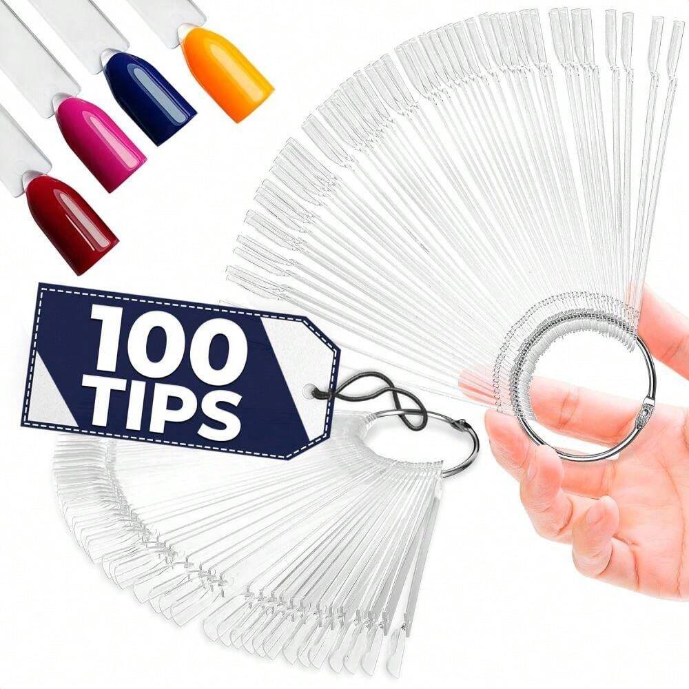 100 Pcs Nail Swatch Sticks, Practice Nail Tips,FanShaped False Nail