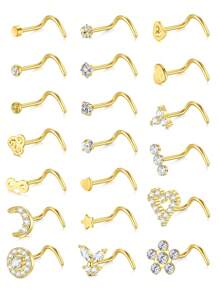 CIZME 15 Stücke stilvolle Nasenpiercing-Schmucksets aus Edelstahl mit Nasenstiften, Nasenringen und U-förmigen, L-förmigen Nasennadeln in 20G, Herz- und Sternmuster für verschiedene Anlässe, Valentinstag-Nasenpiercing-Schmuck