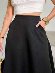 Monochromatic Long Tailored Skirt With Side Pockets And Zipper Details /DD065 - màu đen - Xem 4