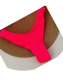 Retro Half Cup Bikini Underwire Double Thong Panty Semi-Thread Ana Ruga With Padded Beachwear Set Summer - 玫紅色 - 查看 5