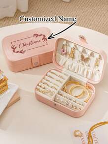 Personalized PU Jewelry Box With Name, Custom Name Jewelry Organizer Case With Adjustable Compartments, Personalized Gifts For Women,Bridesmaid, Mother, Friend, Teacher