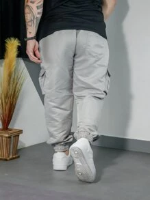 Set Of 2 Men's Jogger Pants With Pockets, Cargo, Windbreaker, Skate, Burgundy/Gray - Multicolor - View 4