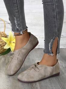 Flat Soft-Sole Retro Round Toe Slip-On Ballet Flats, Casual Large Size Shoes For Mothers, Autumn
